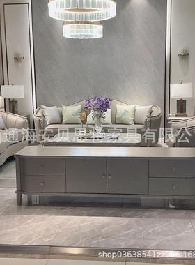 新款美式轻奢客厅实木沙发茶几组合欧式现代简约皮沙发样板房家