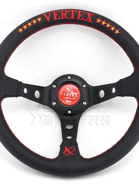 13寸汽车改装转向盘Vertex十星刺绣赛车真皮方向盘游戏机方向盘