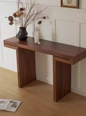 北美黑胡桃玄关桌意式极简原木风玄关台入户靠墙走廊平头条案条几