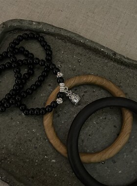 黑檀木手镯古风圆条木质绿檀木百搭显白民族风手饰显白高级感