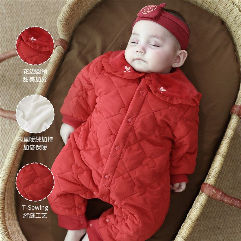 女宝宝秋冬夹棉衣服加厚保暖棉服新年服冬装幼儿连体衣婴儿外出服,淘宝优惠券,粉丝福利购,淘宝优惠卷