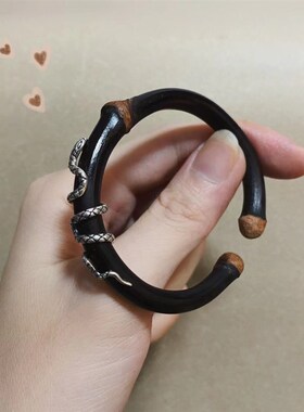 玫瑰与蛇鸡血藤木手镯情侣男女款复古酷小众亚文化纯银不掉色饰品