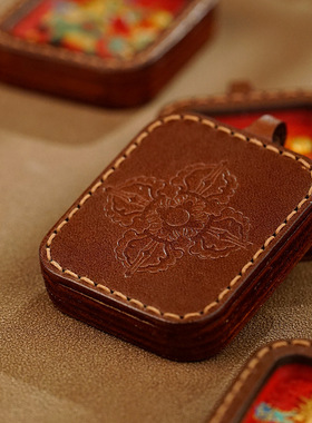 手绘唐卡麒麟手工皮壳吊坠藏式文