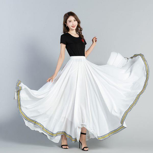 蕗依纯红色半身长裙女a字春夏雪纺显瘦新疆广场舞裙大摆720垂坠感,淘宝优惠券,粉丝福利购,淘宝优惠卷