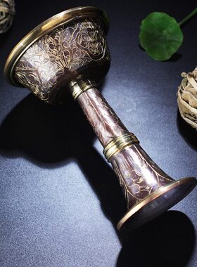 藏式尼泊尔护法杯摆件 家用供奉用品手工锤纹供杯大号 高约17cm