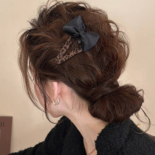 豹纹蝴蝶结发夹女边夹侧边夹发卡前额碎发刘海夹2025新款高端头饰 - 图0