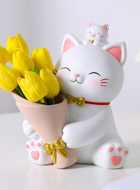 捧花招财猫摆件客厅电视酒柜开业乔迁新居礼品家居装饰品搬家礼物