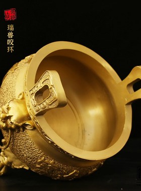 纯黄铜金玉满堂香炉家用室内供奉供财神爷供佛财神炉插香大号仿古