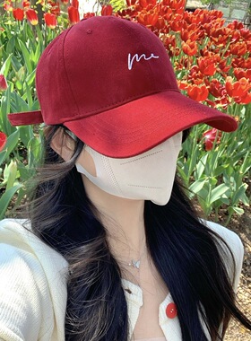 帽子男女同款简约曲线刺绣磨毛棒球帽秋冬季韩版宽檐鸭舌帽显脸小