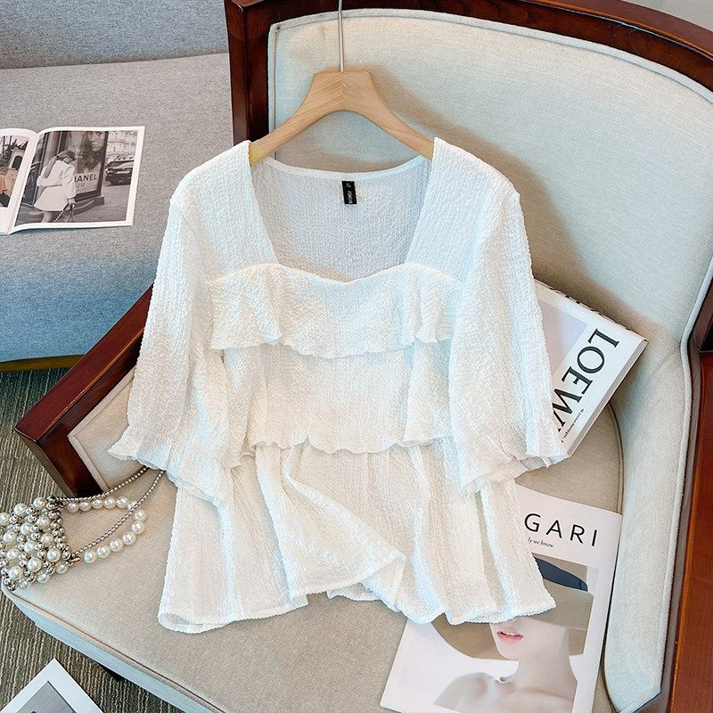 独特上衣超好看大码女装200斤法式锁骨方领宽松蛋糕荷叶遮肚子衫,淘宝优惠券,粉丝福利购,淘宝优惠卷