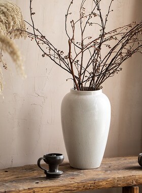 北欧现代简约手工插花新款客厅插花装饰摆件粗陶罐干花花瓶禅意