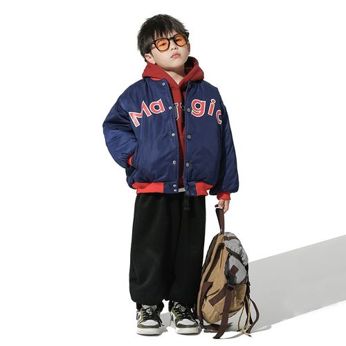 男童撞色棒球服棉服2024冬季新款儿童美式复古加厚夹克外套洋气潮 - 图1