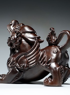 黑檀木貔貅摆件一对大号木质貔貅家居摆设装饰工艺品开业新居送礼