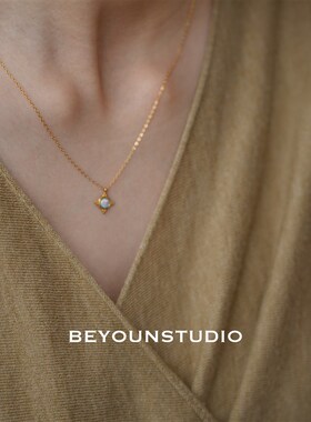 别样 复古宫廷风蓝色迷你人造欧泊石锁骨链女优雅时尚气质项链E55