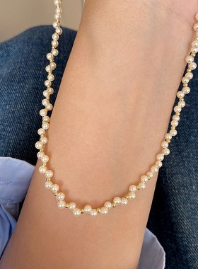 优卡法国缠绕复古小麦穗珍珠项链锁骨链女孩可访问的豪华利基秋冬