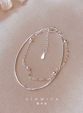 精致百搭双层手链素银链女小众设计感简约冷淡风蛇骨链闺蜜首饰品