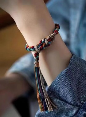 五彩绳手绳藏式手绳手链男女情侣礼物端午节红绳手工编织