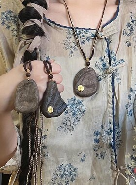 [景枝]天然沉瑰宝编织绳项链女新中式小众高级感毛衣链百搭配饰