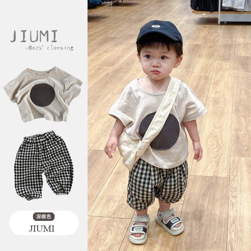 男童夏季套装男宝宝帅气宽松半袖t恤2儿童阔腿七分裤男孩夏装童装,淘宝优惠券,粉丝福利购,淘宝优惠卷
