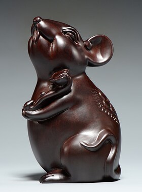 黑檀木雕鼠摆件实木十二生肖木制鼠家居补角吉祥物装饰红木工艺品