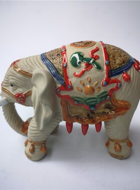 新款石湾陶瓷公仔中式家居饰摆件纯手工艺品礼物招财大象一对套装