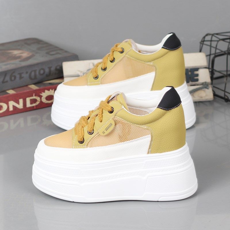 超高跟12cm小白鞋女小个子厚底内增高10-12cm松糕鞋百搭休闲网鞋,淘宝优惠券,粉丝福利购,淘宝优惠卷