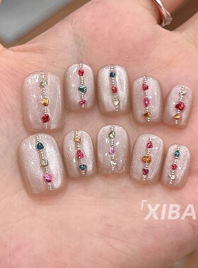 高质量穿戴甲短款纯手工定制穿戴美甲2024新年款秋冬高级感短戴甲