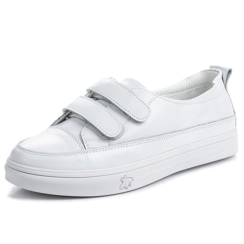 真皮魔术贴小白鞋女牛皮秋季圆头百搭韩版大码女鞋41-43平底休闲,淘宝优惠券,粉丝福利购,淘宝优惠卷