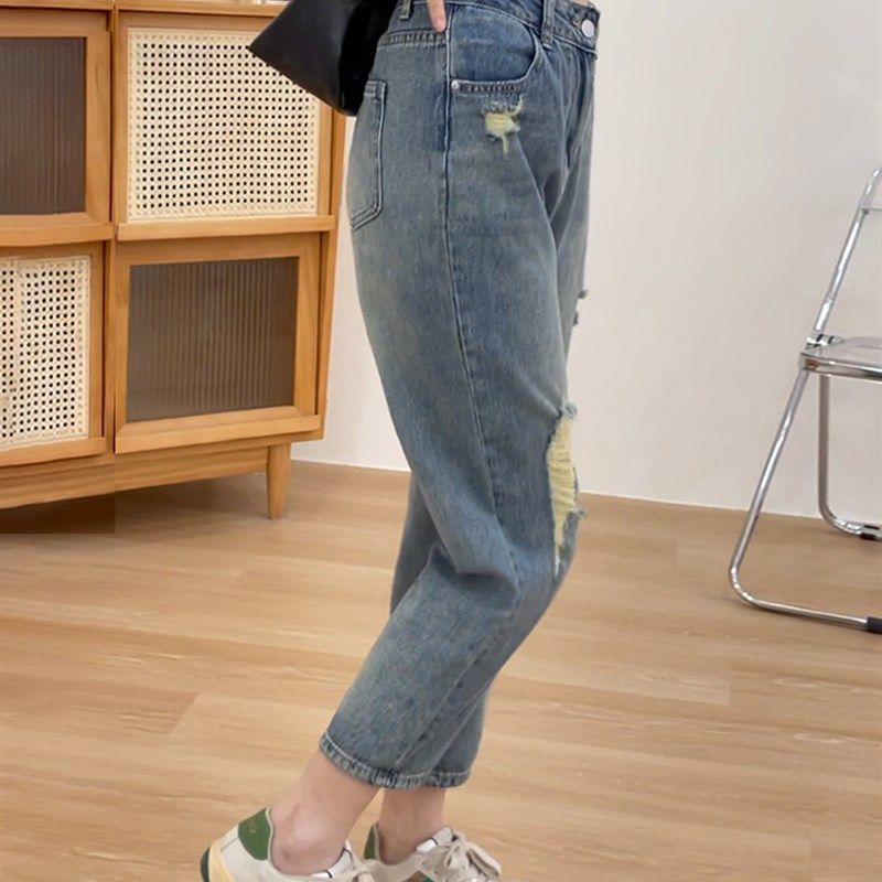 夏季薄款破洞哈伦牛仔裤女大码胖妹妹MM宽松显瘦梨型身材老爹裤子,淘宝优惠券,粉丝福利购,淘宝优惠卷