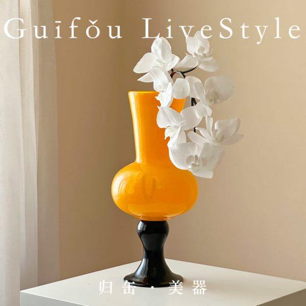 归缶新中式高脚花瓶中古风琉璃软装摆件鲜花百合水养玻璃花器,淘宝优惠券,粉丝福利购,淘宝优惠卷