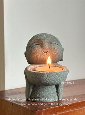 无聊了 深夜让点亮烛火的小和尚陪你禅意装饰桌面小摆件礼物