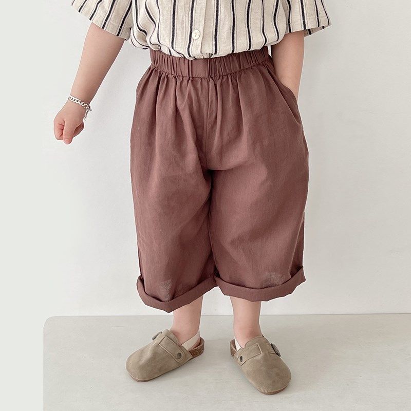 儿童森系苎麻裤子夏季薄款2025新款日韩男女童阔腿七分裤童装透气,淘宝优惠券,粉丝福利购,淘宝优惠卷