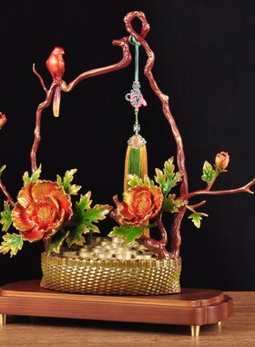 彩铜一览富贵牡丹花摆件家居客厅电视柜酒柜装饰品乔迁新居送礼品