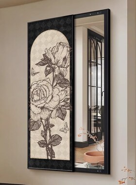 中古复古法式隐藏式全身镜玄关挂画隐形穿衣镜装饰画可关闭暗藏式