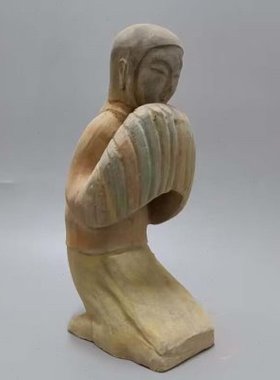 仿古陶俑 汉代跽坐拱手俑 陶器摆件 古典工艺品 博古架装饰艺术品