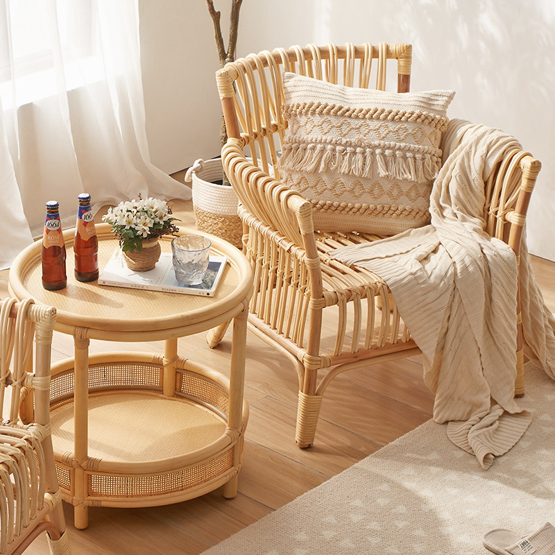 复古藤编休闲座椅真藤编织民宿酒店阳台休闲椅靠背扶手全藤编织,淘宝优惠券,粉丝福利购,淘宝优惠卷