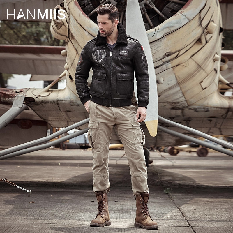HANMIIS空降兵A2刺绣飞行服加厚皮毛一体男夹克外套真皮皮衣皮草,淘宝优惠券,粉丝福利购,淘宝优惠卷