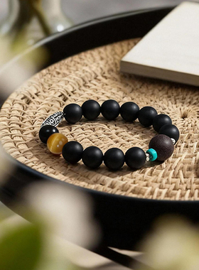 绽木&普陀山联名 黑玛瑙合香珠S925银【开挂】手串生日祝福纪念礼