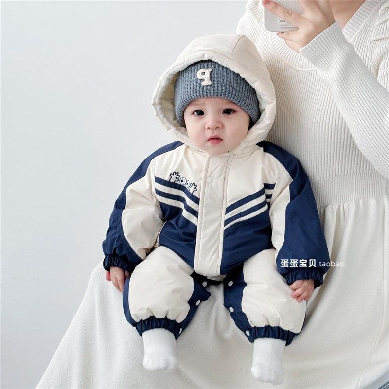 婴儿衣服加绒加厚夹棉服连体冲锋衣男宝宝秋冬装新款外出幼儿冬季,淘宝优惠券,粉丝福利购,淘宝优惠卷