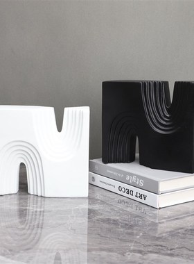 现代简约黑白色树脂装饰摆件北欧样板房玄关装饰品家居客厅插花器