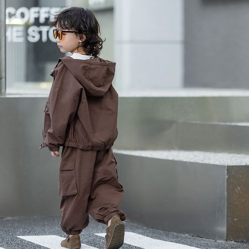 男童套装春秋新款儿童连帽外套工装裤三件套中小童韩版炸街衣服潮 - 图2