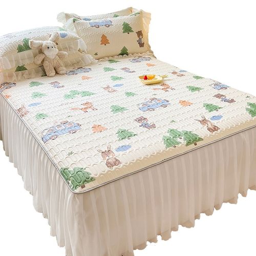 卡通乳胶凉席床裙款三件套冰丝席凉感床护罩空调软席子单双人夏季 - 图0