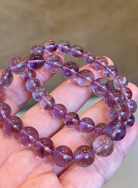 天然浅紫水晶手串巴西紫晶单圈手链冰透紫色水晶简约时尚饰品