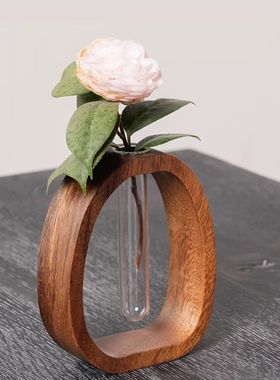 情绪稳定小花瓶胡桃木透明玻璃日系治愈小花瓶鲜花水养花插迷你实