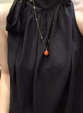 「一抹朱砂痣」仿沉香编绳项链可挂南红珠挂绳万用能链