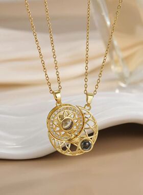 闺蜜小挂件二人磁吸项链太阳和月亮蝴蝶海豚儿童友谊礼物一人一半