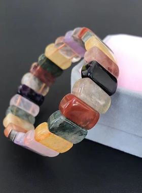 天然多宝水晶手排福禄寿彩发晶红兔毛黄 绿发晶手链单圈男女礼品