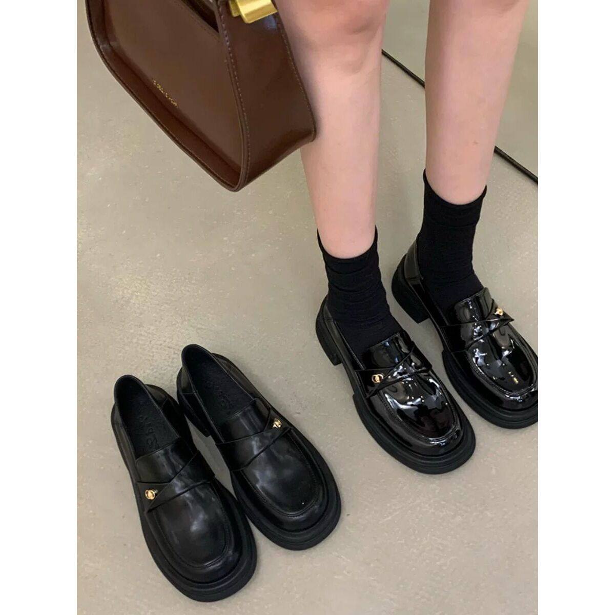 2025年春夏新款乐福鞋女复古厚底粗跟一脚蹬黑色英伦小皮鞋单鞋,淘宝优惠券,粉丝福利购,淘宝优惠卷