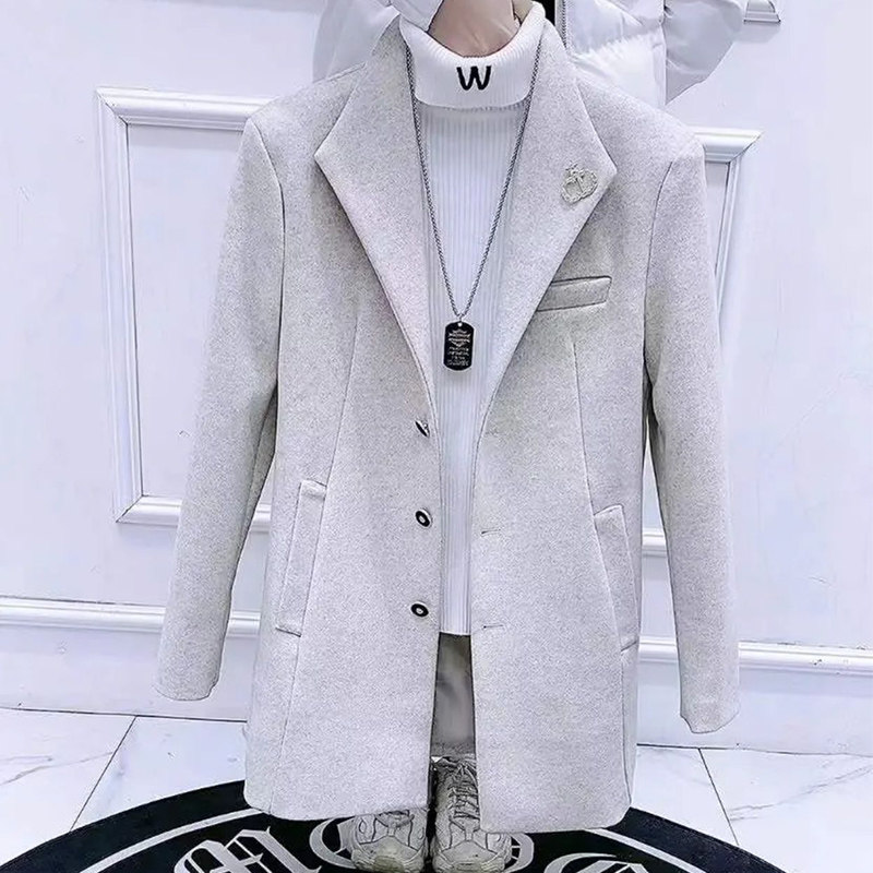 2023 New Winter Jacket Men's Windbreaker Korean Style Trendy Versatile Internet Celebrity Hooded Mid-Length Woolen Coat for Men