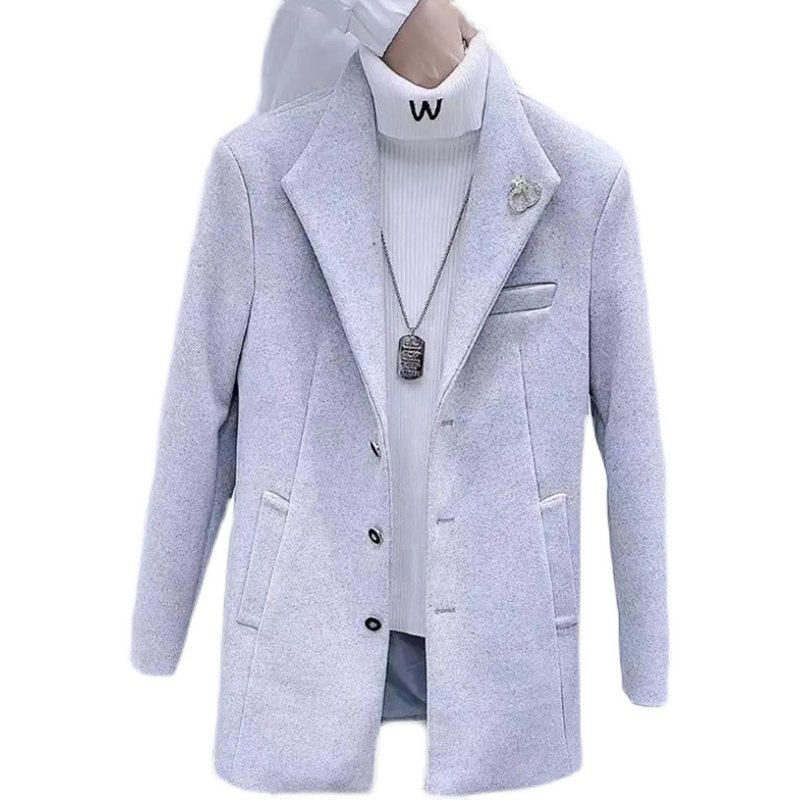 2023 New Winter Jacket Men's Windbreaker Korean Style Trendy Versatile Internet Celebrity Hooded Mid-Length Woolen Coat for Men